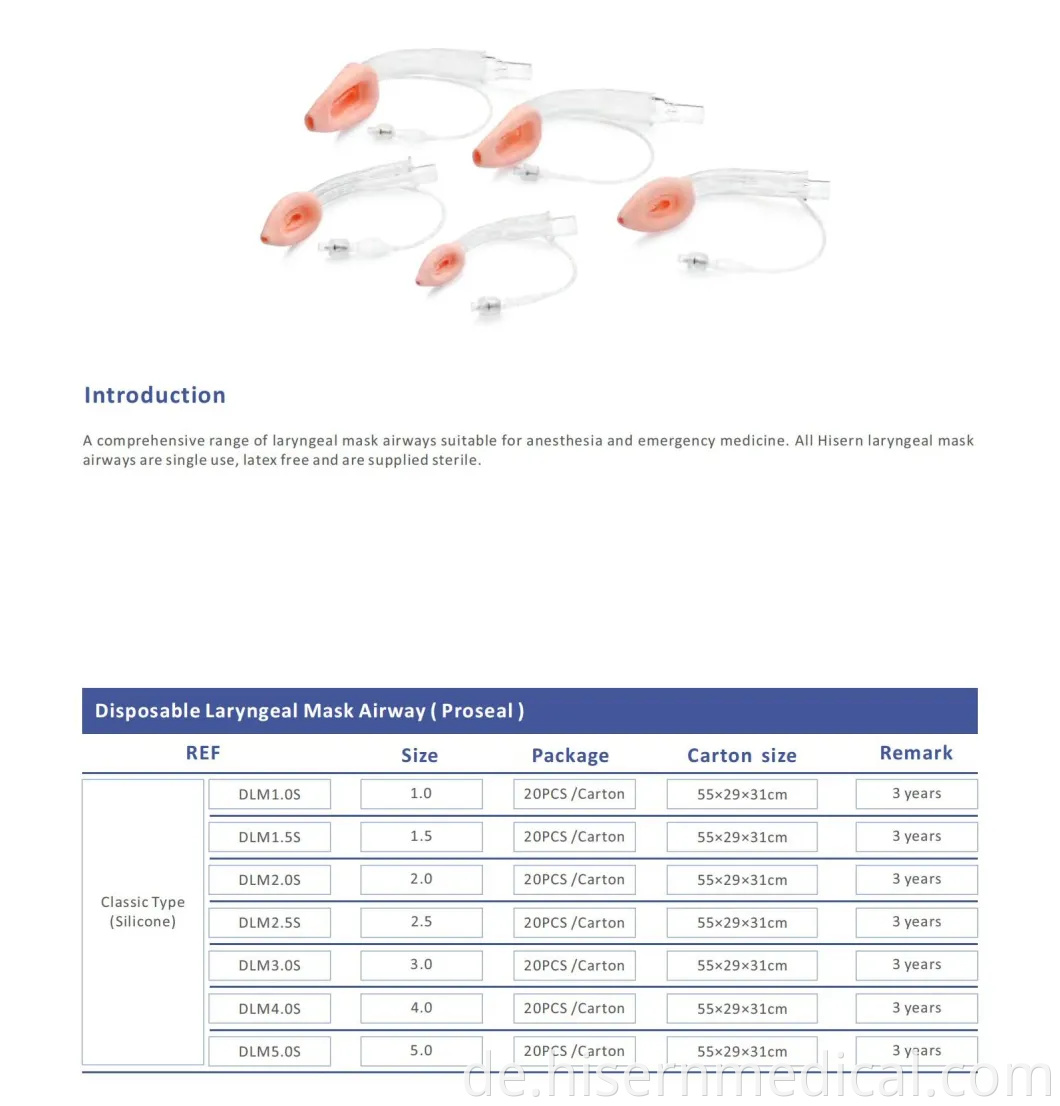 China Factory ISO&CE Hisern Medical Einweg-Kehlkopfmaske Airway (Proseal)